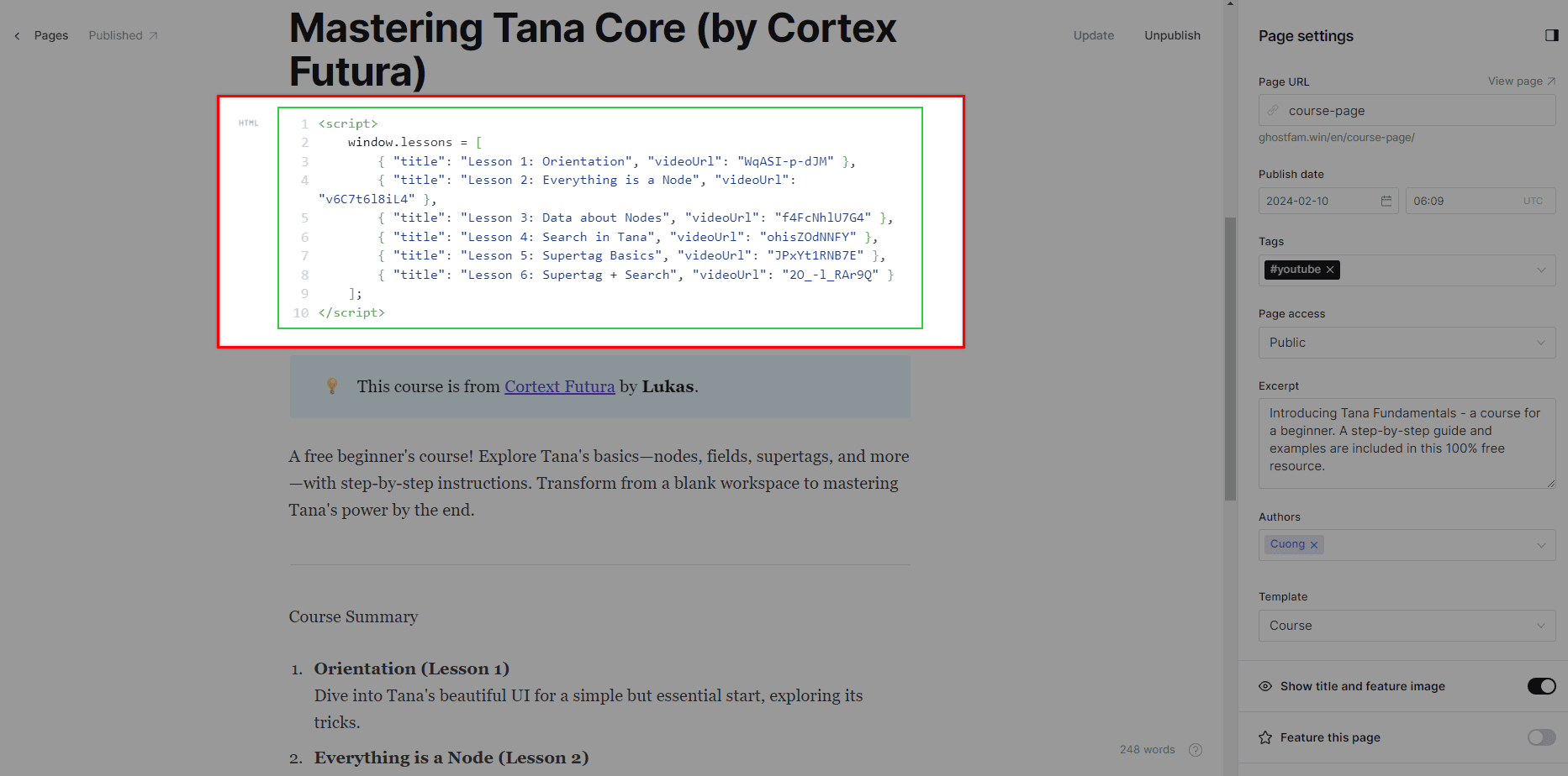 Inject JS code and page content