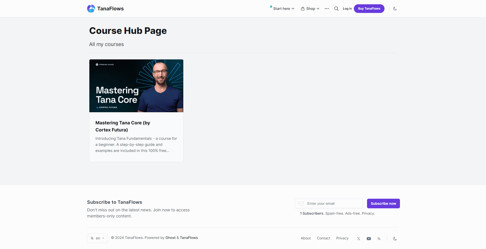 How to create a course hub page with TanaFlows theme